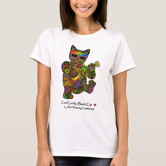 Camiseta O t-shirt legal da mulher afortunada do gato preto (Frente)