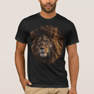 Camiseta O t-shirt preto básico dos homens da cara do leão