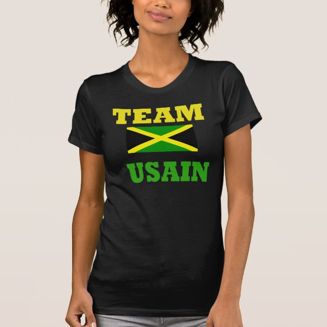 Camiseta o t-shirt preto das mulheres do parafuso do usain (Frente)