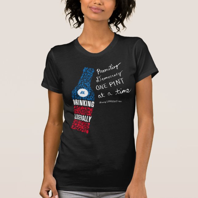 Camiseta O t-shirt preto das mulheres vivas da garrafa (Frente)