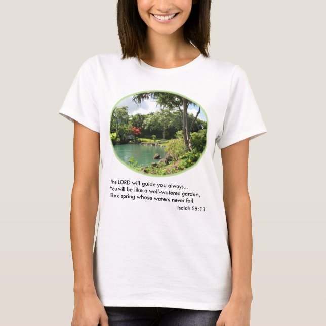 Camiseta O t-shirt w/Verse das mulheres havaianas do jardim (Frente)