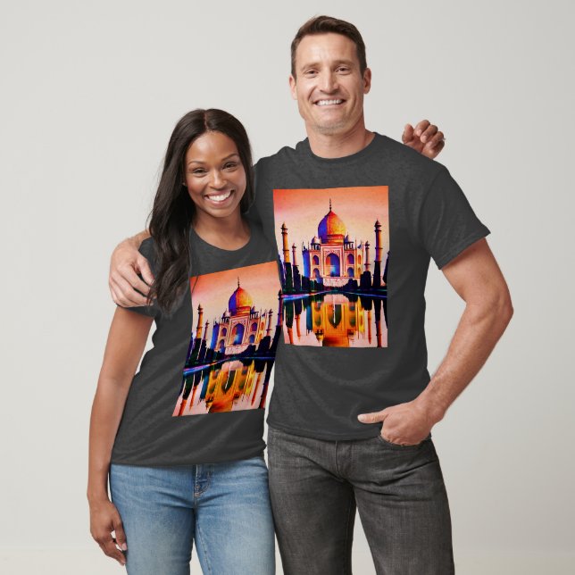 Camiseta O Taj Mahal contra um céu sunset (Unissex)