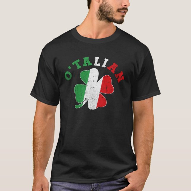 Camiseta O talian St Patricks Day Shamrock Italian Italy Fl (Frente)