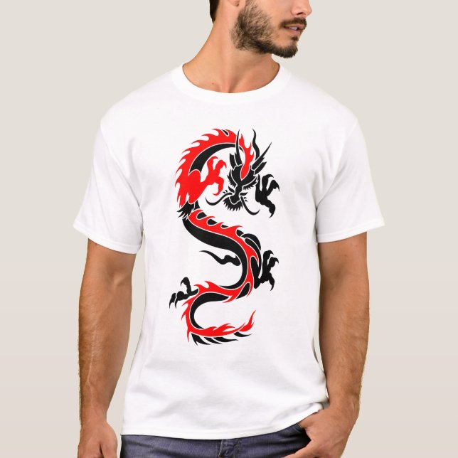 Camiseta O tatuagem vermelho tribal legal do dragão projeta (Frente)