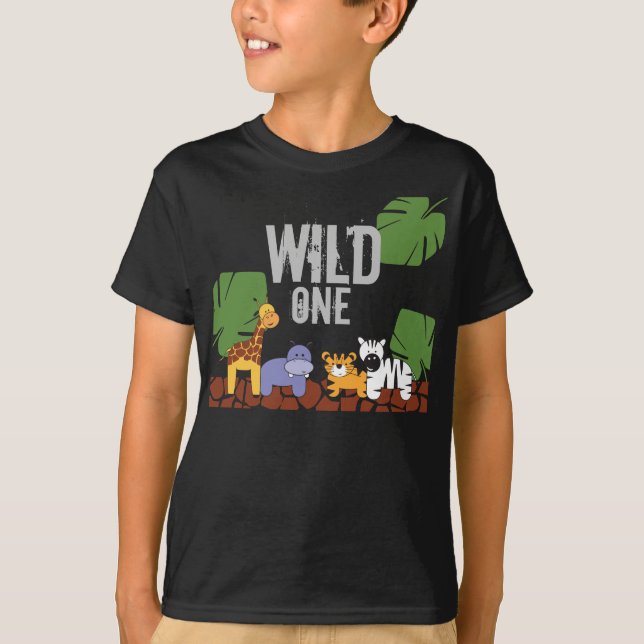 Camiseta O Tema da Selva Safari WILD ONE Safari Primeiro An (Frente)