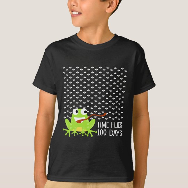 Camiseta O Tempo Voa 100 Dias Diversão De Voo De Sapo 100º  (Frente)