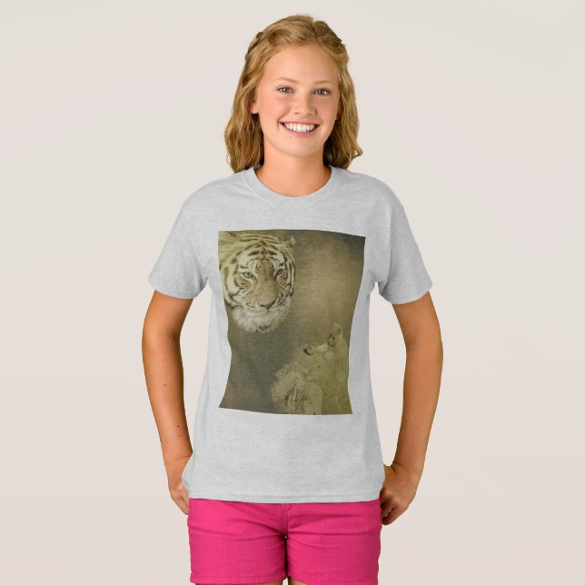 Camiseta O Tigre E O Gatinho, As Crianças Tshirt (Frente Completa)