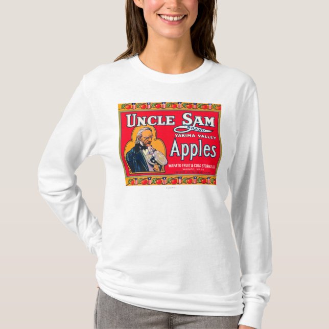 Camiseta O tio Sam Apple etiqueta (vermelho) - Wapato, WA (Frente)