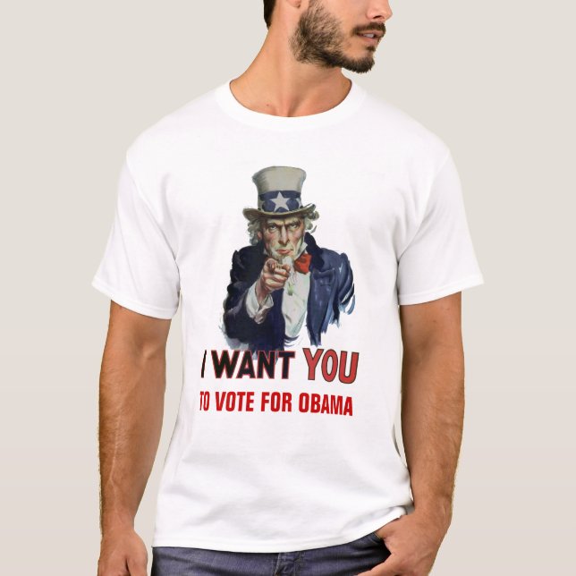 Camiseta O tio Sam diz, "voto para Obama " (Frente)