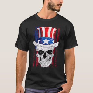 Camiseta O Tio Sam Skull nos sinaliza 4 de julho Patriot nó