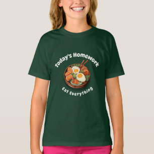 Camiseta O trabalho de casa de hoje coma o almoço Tudo-esco