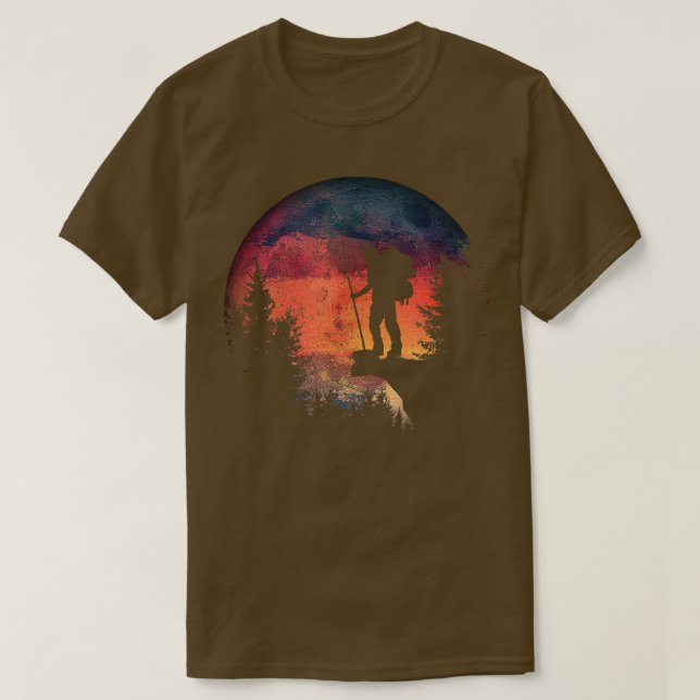 Camiseta O Trekking À Noite Leva Uma Lua De Aquarela Em (Frente do Design)