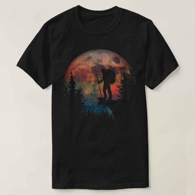 Camiseta O Trekking À Noite Leva Uma Lua De Aquarela Em (Frente do Design)