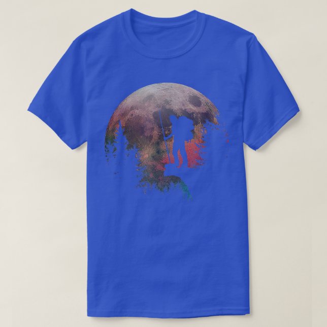 Camiseta O Trekking À Noite Leva Uma Lua De Aquarela Em (Frente do Design)