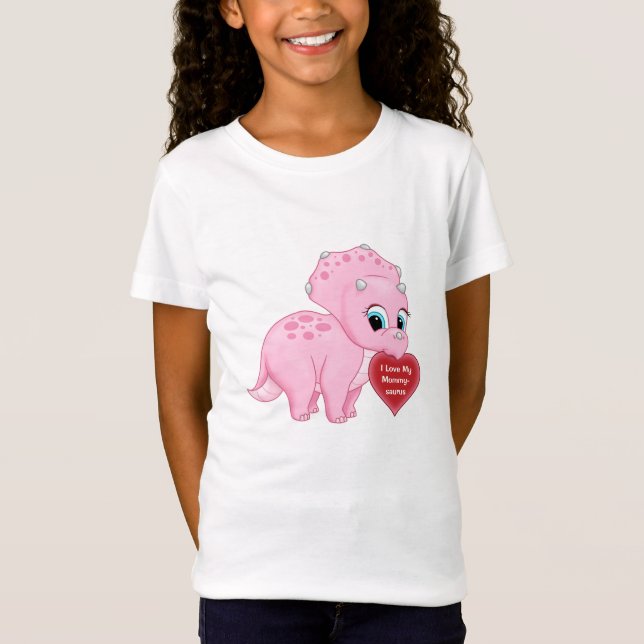Camiseta O Tricerátops De Bebê Rosa Bonito Adora Meu Coraçã (Frente)