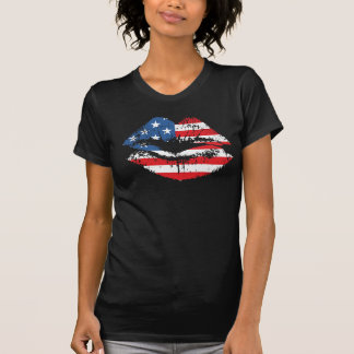 Camiseta O Tshirt da bandeira americana e dos lábios