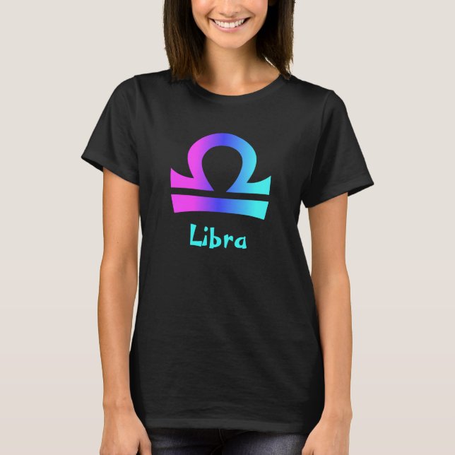 Camiseta O tshirt preto das mulheres do Libra (Frente)