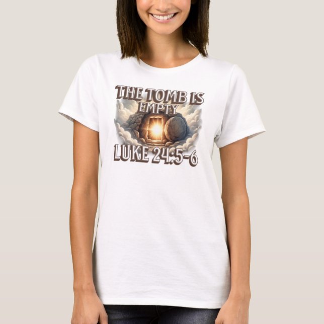 Camiseta O Túmulo Está Vazio – Design de Versículo Bíblico  (Frente)