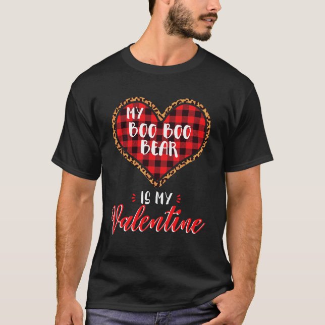 Camiseta O Urso Boo é a minha Xadrez Namorados Leopardo Buf (Frente)