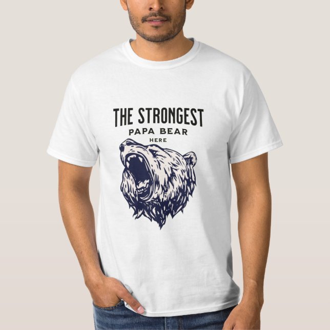 Camiseta O Urso Papa Mais Forte, Personalizar Dia de os pai (Frente)