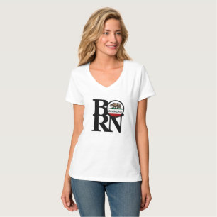 Camiseta O V branco das mulheres NASCIDAS de Santa Cruz -