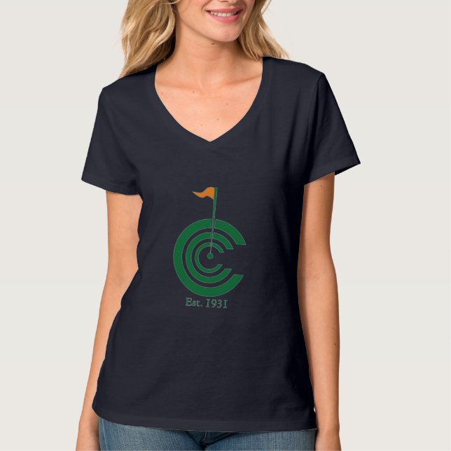 Camiseta O V-Pescoço das mulheres do clube de Colfax (Frente)
