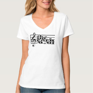 Camiseta O V-pescoço do branco da escala musical do sesh d