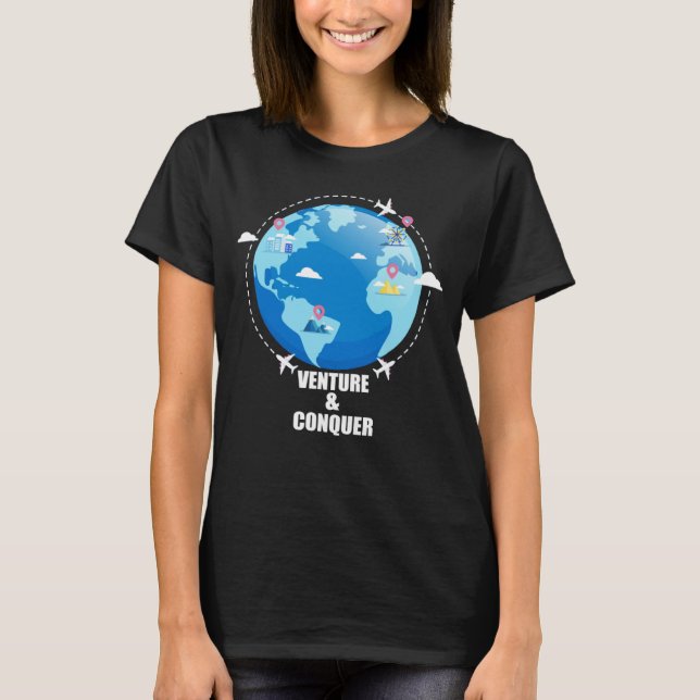 Camiseta O Venture e Conquiste o Viagem no Estilo planeja o (Frente)