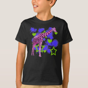 Camiseta O verde azul do girafa cor-de-rosa Stars coraçõe