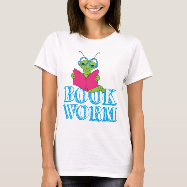 Camiseta O verme do livro verde-brilhante do cartoon (Frente)