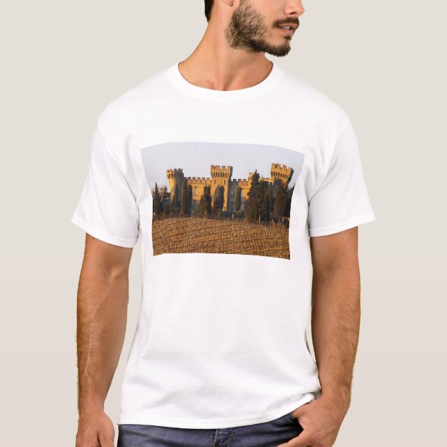 Camiseta O vinhedo com videiras do syrah e o castelo (Frente)