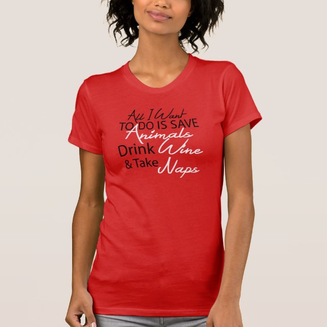 Camiseta O vinho da bebida, animais das economias, toma (Frente)