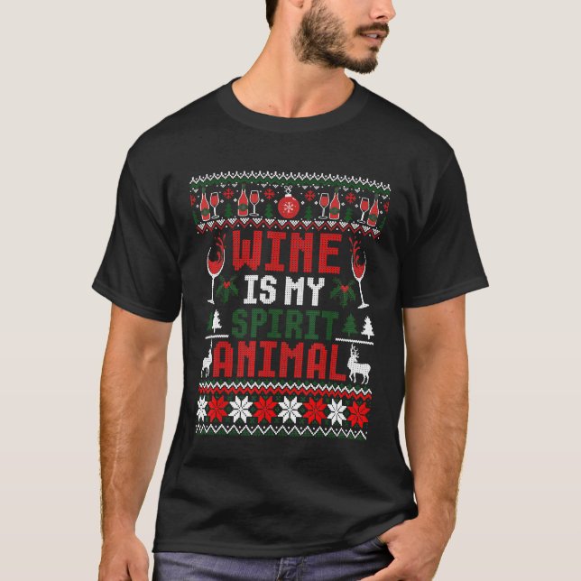 Camiseta O Vinho É Meu Bebê De Natal Feio E Espírito (Frente)