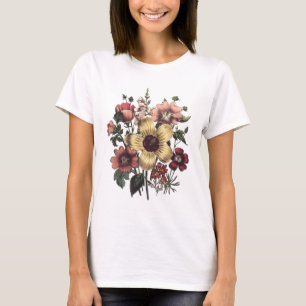 Camiseta O vintage floresce o t-shirt floral das mulheres