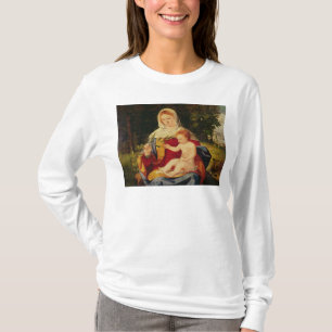 Camiseta O Virgin e a criança com um tiro da azeitona