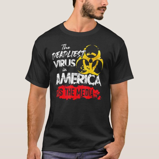 Camiseta O Vírus Mais Morto Na América É O Anti-Mídia (Frente)