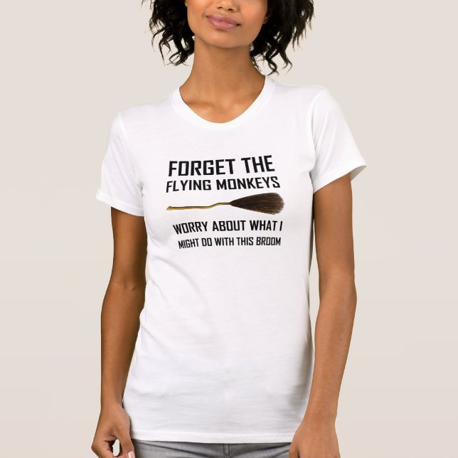 Camiseta O vôo Monkeys a vassoura de bruxa (Frente)