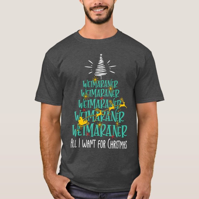Camiseta O Weimaraner da raça dos Cachorros de Natal é pres (Frente)