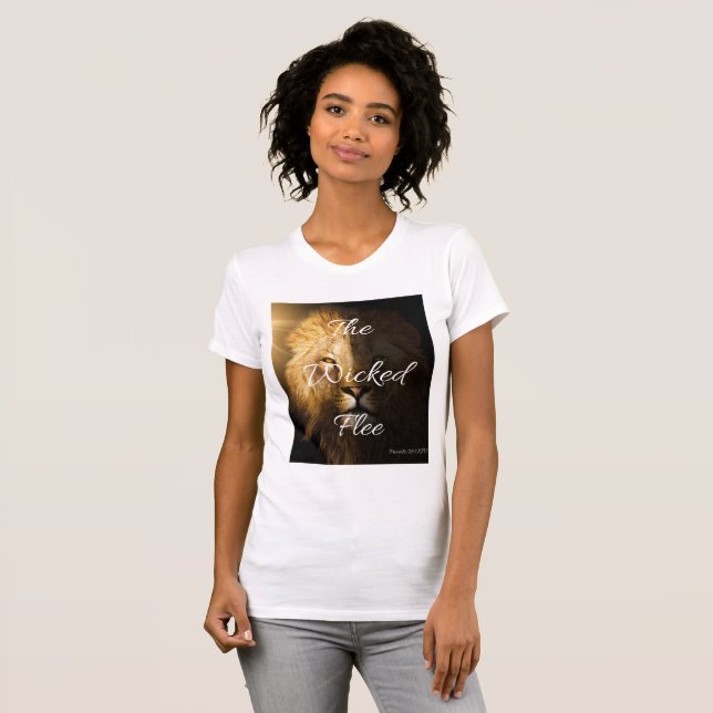 Camiseta O Wicked Flee Proverbs 28:1 KJV Mulheres (Frente Completa)
