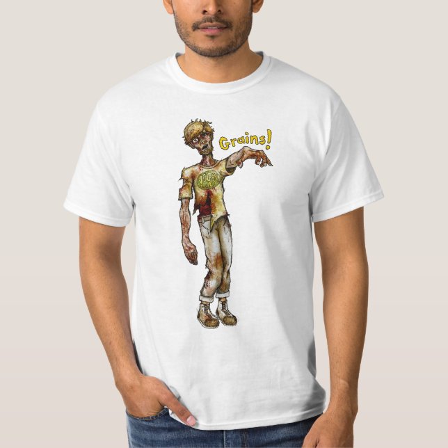 Camiseta O zombi do Vegan quer suas grões (Frente)