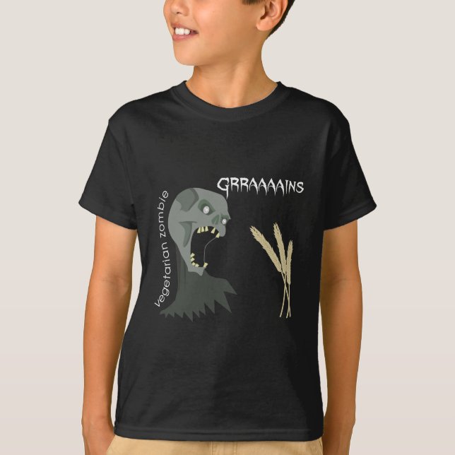 Camiseta O zombi do vegetariano quer Graaaains! (Frente)