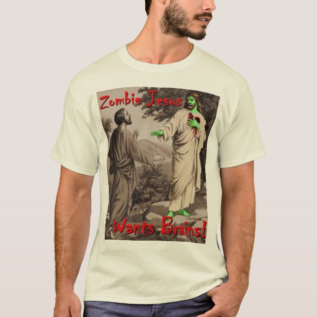 Camiseta O zombi Jesus quer cérebros (Frente)