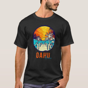 Camiseta Oahu Beach Sunset Matching Férias Amigos Familiare