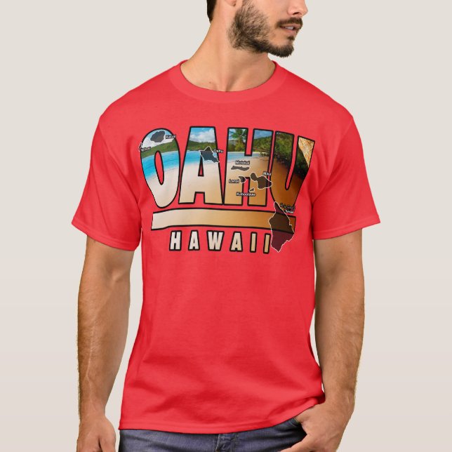 Camiseta Oahu Havaí Com Ilhas Havaianas (Frente)