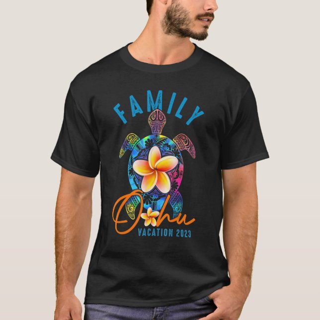 Camiseta Oahu Hawaii 2023 Tie Dye Sea Turtle Família V (Frente)