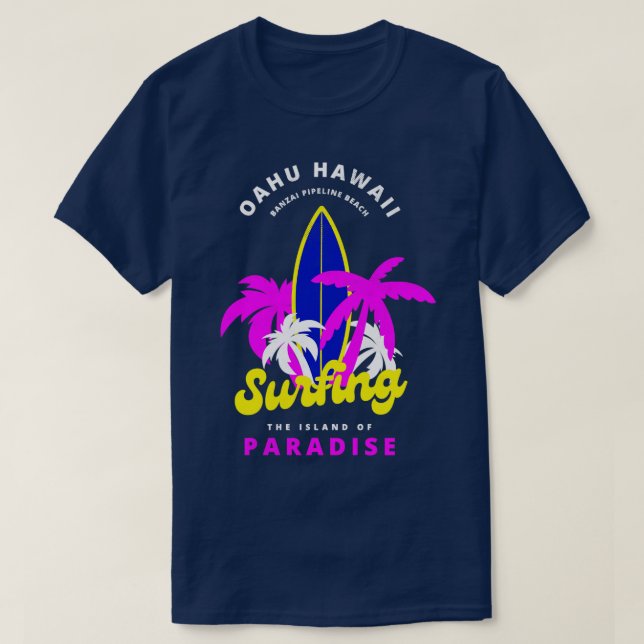 Camiseta Oahu Hawaii Banzai Pipeline Beach Surfing Island P (Frente do Design)