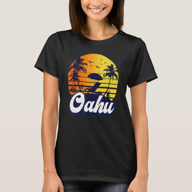 Camiseta Oahu Hawaii Hawaiian Sunset Beach Retro (Frente)