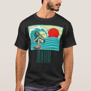 Camiseta Oahu Hawaii Vintage Surfer Wave Retro Graphic