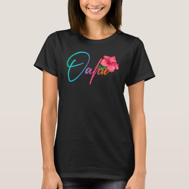 Camiseta Oahu Hawaiian Hibiscus Flowers Hawaii Beach Luau P (Frente)