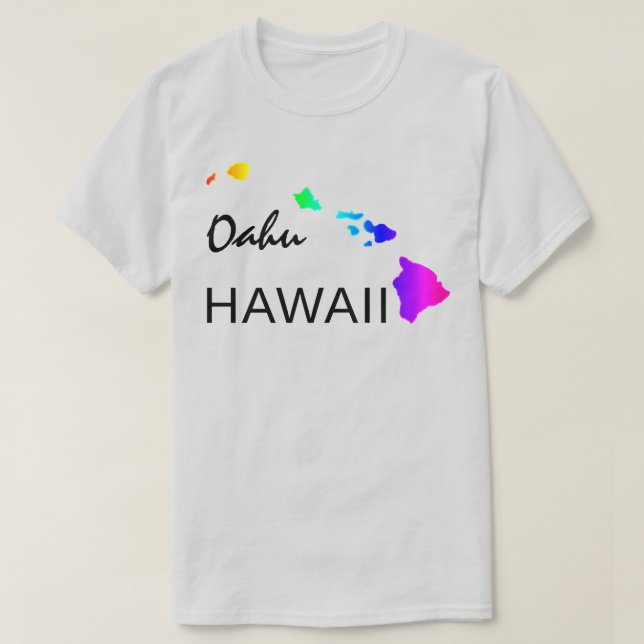 CAMISETA OAHU - ILHAS HAWAII NEON RAINBOW (Frente do Design)